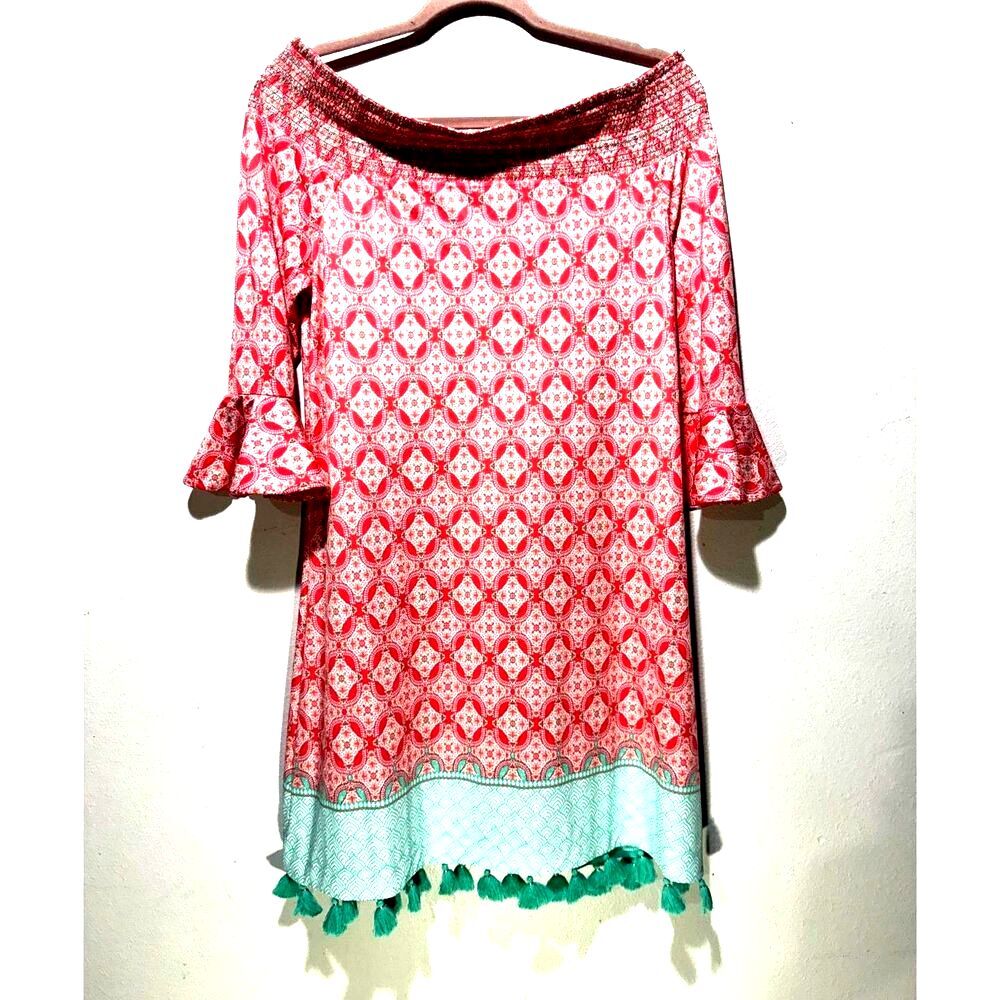 Cabana life dress summer beach vacation resort comfy smoked neck women S New